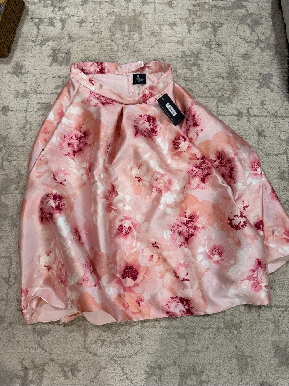 Muse Pink & Peach Floral Satin High Waist Formal Full Skirt
